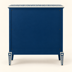 Mueble de Almacenamiento de Madera con Incrustaciones de Hueso Azul Marino, Hecho a Mano con Patrón Floral, Mueble de Lujo para Dormitorio o Sala de Estar, India - Product Image 2