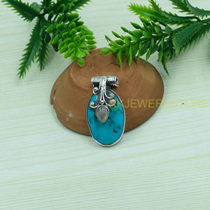 Collar con colgante de piedras preciosas grandes de turquesa azul y cuarzo rosa, colgante de plata de ley 925, joyería de piedra grande, regalo para mujer - Product Image 5