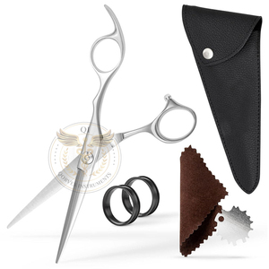 <b>Left</b> <b>Handed</b> Stainless Steel Mustache & Beard <b>Scissors</b> for Men with Pouch-Professional Hair Grooming Barber & Thinning <b>Scissors</b> - Product Image 3