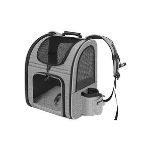 Breathable Mesh Pet <b>Backpack</b> Carrier With Zipper Closure Gray Black <b>Cat</b> Travel Bag 10kg Capacity - Product Image 1