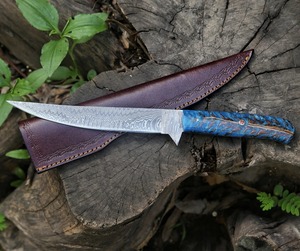 Cuchillo de Filetear Damasco de Alto Contenido de Carbono, Ecológico, Hecho a Mano, Venta al Por Mayor 2025, Logotipo Personalizado Disponible, Mango de Resina, Funda de Cuero - Product Image 5