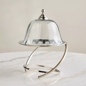 Stainless Steel Pastries Display <b>Stand</b> With Dome Antique Design Customized Shape <b>Cake</b> <b>Stand</b> With <b>Glass</b> Dome - Product Image 1