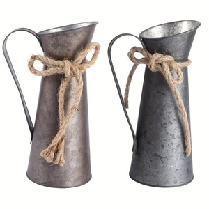 Rustic Galvanized Metal Pitcher Vase Farmhouse Decorative Flower Jugs with Handle Flower Pot for Home <b>Wedding</b> Table Deco Planter - Product Image 6