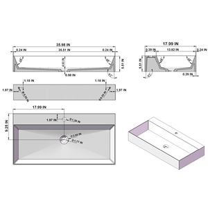 36 \ "X 18 \" lavello rettangolare bianco opaco a superficie solida con rubinetto foro montaggio a parete per uso bagno - Product Image 6