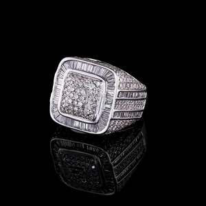 Iced Out Square Moissanite Diamond <b>Ring</b> 925 Sterling <b>Silver</b> Baguette VVS Hip Hop <b>Statement</b> <b>Ring</b> Luxury Jewelry - Product Image 6