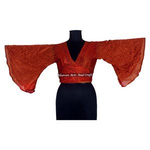 Silk Tie-<b>Top</b> Women Recycle Silk <b>Top</b> Indian Silk Wrap <b>Top</b> Bell Sleeve Tie Front Hippie <b>Top</b> Silk Retro Style Free Size Casual - Product Image 1
