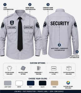 Chemise d'uniforme de sécurité personnalisée à manches longues avec épaulettes, poches poitrine, broderie de logo, marque privée, OEM - Product Image 4