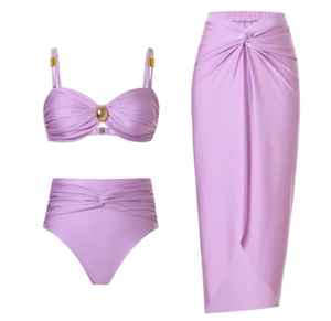 ชุดว่ายน้ำลายดอกไม้ 3 ชิ้น แบบซักได้ |   บิกินี่และกระโปรงซารองเข้าชุด |   กระโปรงผ้าไหม/ผ้าฝ้ายระบายอากาศสำหรับฤดูร้อน - Product Image 3