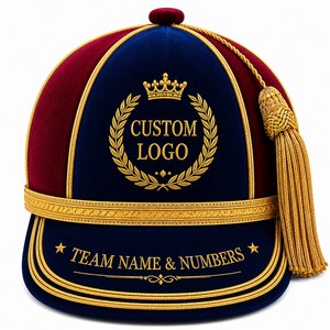 Casquette d'honneur en velours brodée sur mesure, bleu roi, bordeaux, pompon doré, unisexe, style rugby, formelle, réglable, pour l'extérieur - Product Image 2