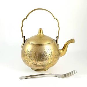 <b>Vintage</b> Brass Tea <b>Kettle</b> With Lid And Handle Ornate Floral Design Water Pots & <b>Kettles</b> Metal Drinkware - Product Image 1