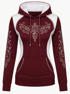 Sweat à capuche décontracté pour femme en coton 100% avec strass bleus, logo frontal et imprimé printemps-automne - Product Image 1