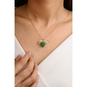 18K <b>Solid</b> Yellow <b>Gold</b> 8.88 Carat Carved Leaf Emerald Fine Brooch Pin - Product Image 5