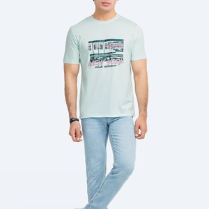 Men's <b>Light</b> Blue Regular Fit 100% Cotton Jersey O-<b>Neck</b> Short Sleeve T-Shirt for Subway Print Casual Breathable Knitted - Product Image 1