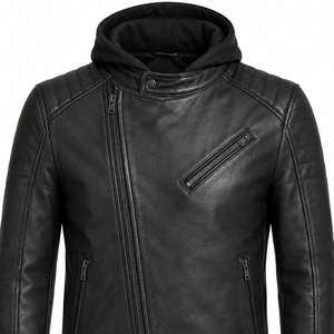 Chaqueta de Cuero Premium para Hombre, Chaqueta de Motociclista de Cuero Genuino, Abrigo de Invierno Moderno, Ropa Exterior, Logotipo Personalizado, Venta al Por Mayor de Fábrica - Product Image 5