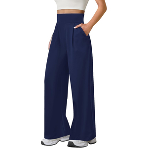 2026 OEM Women's Winter <b>Trousers</b> Navy Blue Pencil Pants Mid <b>Waist</b> <b>Elastic</b> Loose Fit Full Length Casual Pockets Knitted - Product Image 3