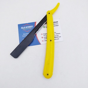 Herramientas de belleza profesional Pinzas de pestañas de alta cantidad Maquinilla de afeitar recta de acero inoxidable con mango de plástico amarillo - Product Image 3