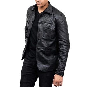 Men's Genuine Cowhide Leather Vintage Motorbike <b>Jacket</b> <b>Slim</b> <b>Fit</b> Black Front Logo Breathable Eco-Friendly - Product Image 2