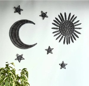 Décoration murale écologique en rotin tressé, lune et étoiles, pour chambre d'enfant, matériau naturel en osier, pour la décoration de chambre d'enfant et de crèche. - Product Image 4