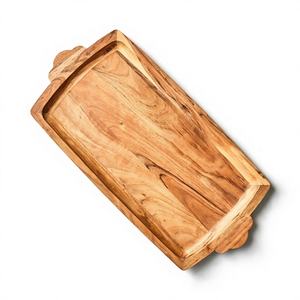 Juego de 3 Bandejas Decorativas Hechas a Mano de Bambú, Bandejas de Servir de Madera con Recubrimiento en Polvo, Ecológicas, Duraderas, Aptas para Microondas y Lavavajillas - Product Image 4