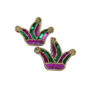 Crown Shaped Beaded Embroidery <b>Earrings</b> Bey Beaded Bee <b>Earrings</b> Queen Bee From India <b>Handmade</b> <b>Earrings</b> for Women - Product Image 2