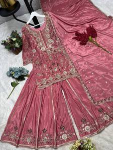 Combinaisons Shalwar Kameez indiennes et pakistanaises de qualité supérieure pour femmes, ensembles de robes en soie pour femmes, nouveaux modèles de combinaisons Plazzo, vente en gros. - Product Image 3