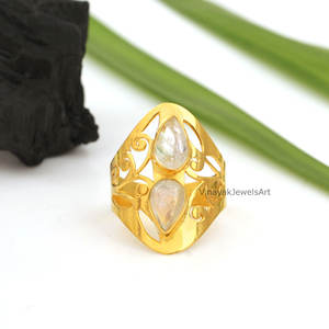 Bagues indiennes naturelles en pierre de lune arc-en-ciel en argent sterling 925 plaqué or 18 carats éternité Vermeil anxiété bohème bijoux minimalistes - Product Image 6