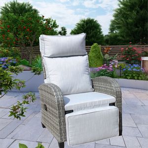 Sedia Reclinabile da Esterno in Vimini con Schienale e Braccioli Regolabili, Sedia da Conversazione per Cortile e Piscina Resistente alle Intemperie - Product Image 6