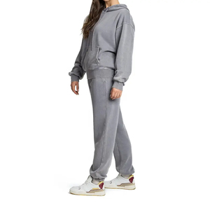 Conjunto de sudadera de forro polar extragrande para mujer, sudadera con capucha de manga larga y pantalones deportivos, chándal informal cálido de dos piezas para invierno - Product Image 5