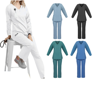 Unisex V-Neck Scrub Suits Quick Dry Cotton Spandex Hot Selling OEM <b>Nursing</b> Scrub Sets Customized Logo Medical Hospital Uniforms - Product Image 1