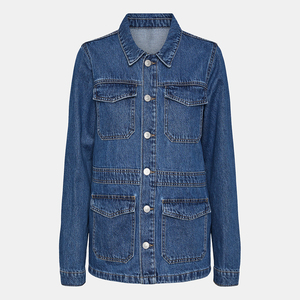 Chaqueta Vaquera Larga Elástica para Mujer, Hecha a Medida, Transpirable, Impermeable, Ecológica, de Algodón, Invierno, Lisa, Lavada, con Cierre de Botones - Product Image 4