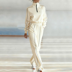 เสื้อสเวตเชิ้ตผู้หญิงคอเต่าแบบซิป คอตตอนเฟรนช์เทอร์รี่ 380 กรัม สีขาวล้วน สวมใส่สบาย เหมาะสำหรับฤดูใบไม้ร่วง สไตล์ลำลอง - Product Image 6