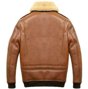 Chaqueta Bomber de Cuero Premium Marrón para Hombre con Forro de Piel Sintética, Cierre de Cremallera, Cuello Camisero, Estilo Motociclista de Invierno con Calidez Extra - Product Image 4