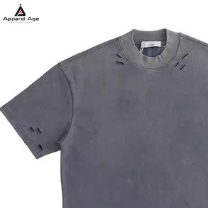 เสื้อยืดแขนสั้นคุณภาพสูง ผ้าฝ้าย 100% ทรงหลวม สไตล์ดิสเทรส สำหรับผู้ชาย พร้อมสกรีนโลโก้ตามสั่ง - Product Image 4