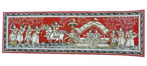 Décoration rectangulaire suspendue artisanale d'art indien, origine Orissa, pour la décoration intérieure du salon, thème Procession de la Célébration Divine - Product Image 1