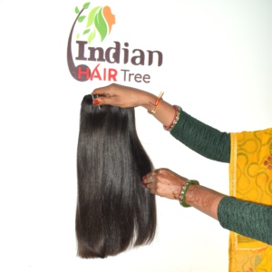 Extensions de cheveux humains vierges indiens Remy 100% alignés sur les cuticules, coupe droite, couleur noire, 10-36 pouces, lisses et soyeux - Product Image 5
