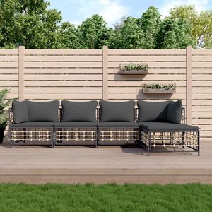 Set da salotto con Patio 5 pezzi in Poly Rattan antracite con cuscini mobili da esterno resistenti - Product Image 1