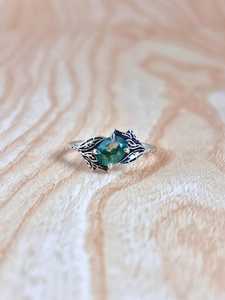 Minimalist Moss Agate <b>Ring</b> Nature Inspired <b>Silver</b> Solitaire Sterling <b>Silver</b> Engagement Women <b>Boho</b> Jewelry - Product Image 1