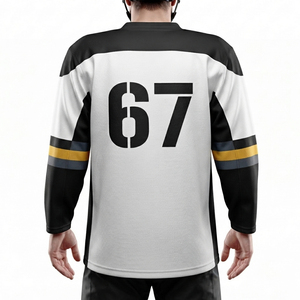 Men Mesh Ice Hockey Jersey Full Sleeve Men's V-Neck Sublimated Print Ice Hockey Jersey Custom Team Number Hockey Jerseys - Product Image 2