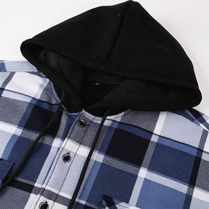 Wholesale <b>Men's</b> High Quality <b>Flannel</b> Shirt Hoodie Casual Plaid Streetwear Windproof Front Logo Heavyweight Outerwear - Product Image 5