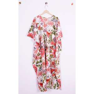 ชุดเดรสยาวคลุมตัวแบบทูนิค ผ้าทอสีดำขาว ลายดอกไม้ พิมพ์ลายธรรมชาติ ผ้าฝ้ายออร์แกนิค สไตล์ชายหาด สำหรับผู้หญิง - Product Image 1