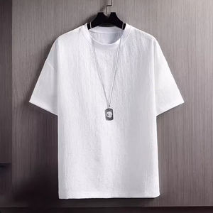 Men's Solid Color Short Sleeve O-Neck T-Shirt Casual <b>Plain</b> Knitted Cotton Regular Fit Breathable <b>White</b> Black - Product Image 2