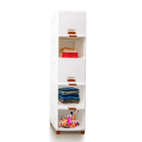 Organisateur de vêtements pliable et empilable en plastique PP blanc à 5 niveaux avec couvercle rabattable, design moderne, rangement pour salon, 20-35L