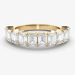 Emerald Cut Moissanite Diamond Eternity <b>Ring</b> <b>Silver</b> And Gold Plated Wedding Band Claw <b>Set</b> for Women - Product Image 1