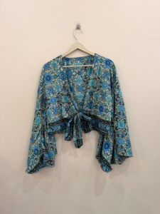 Retro Style Handmade Silk Women's Crop <b>Top</b> All Seasons Blouse Bell <b>Sleeves</b> Eco-Friendly Breathable - Product Image 6