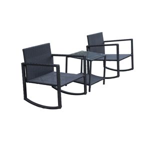 RK00019 Modern 3PCS High Quality Outdoor Wicker Garden Set Stylish <b>Rattan</b> Villa Living Room <b>Patio</b> Rocker Steel Tempered Glass - Product Image 5