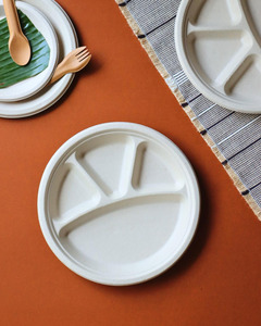 Assiettes jetables écologiques en bagasse de canne à sucre biodégradable, rondes de 11 pouces, à 4 compartiments, pour la vente en gros - Product Image 4