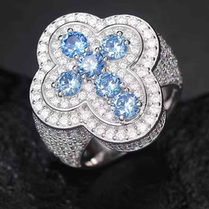 Moissanite Blue Stone Cluster <b>Ring</b> Iced Out <b>Silver</b> Statement <b>Ring</b> Luxury Pave Jewelry <b>Mens</b> Womens Bold Fashion Cocktail <b>Ring</b> - Product Image 6