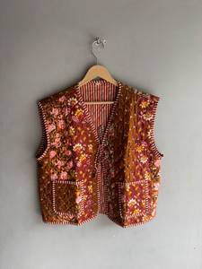 Floral <b>Quilted</b> Cotton Bomber <b>Jacket</b> Reversible Striped <b>Pattern</b> Short Sleeve Eco-Friendly Belt Closure for Women Spring GIFT for - Product Image 1