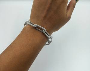 Moissanite Round Cut Diamond Paper Clip Iced Cuban <b>Bracelet</b> For Unisex 925 Sterling <b>Silver</b> Fine Wedding Party Gift For Lovers - Product Image 5