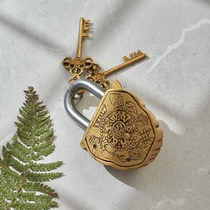 Antique Brass Fish Design <b>Padlock</b> with Vintage Keys Handcrafted Decorative Lock for Door, Cabinet & Home Decor - Product Image 5